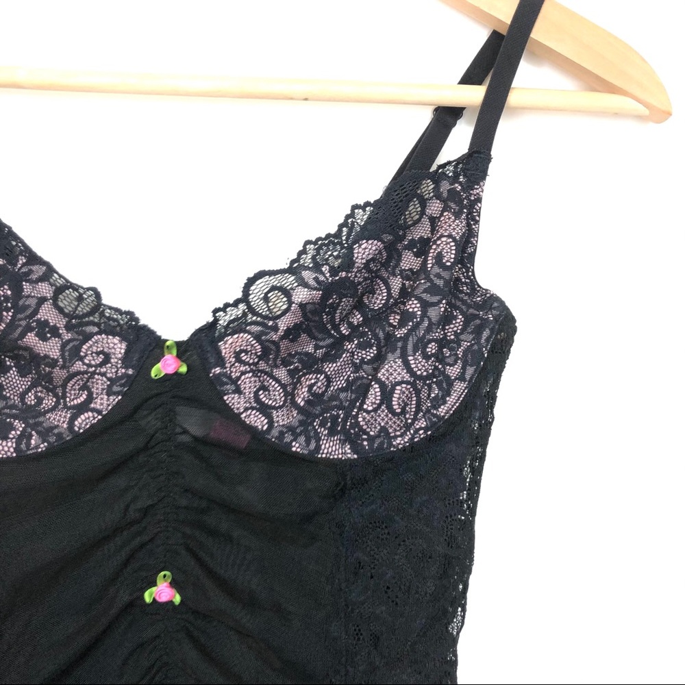 Vintage Betsey Johnson Rose Mesh Lace Corset Bra M - Picture 4 of 14